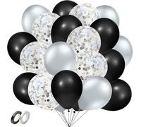 Lot de 100 ballons noirs, ballons noirs et argentés, ballons à confettis, ballons noirs de 30,5 cm, pour anniversaire, mariage, fête prénatale
