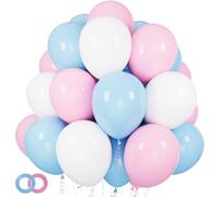 Lot de 100 ballons rose et bleu pastel de 30,5 cm avec ruban de 20 m pour révélation du sexe, fête prénatale, anniversaire, fête prénuptiale, décoration de fête de mariage