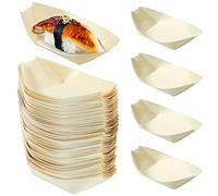 Lot De 100 Bateaux À Sushi Biodégradables En Bois De 4 X 8 Cm Plateau De Service Petits Plats Pour Tacos Collations Et Récipients Pour Fêtes