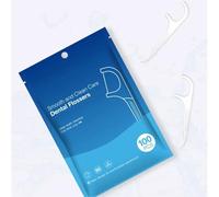 Lot de 100 bâtons de fil dentaire à haute tension avec fil ultra-fin et lisse de 0,2 mm, nettoyage en profondeur difficile à casser la ceinture, crochet cure-dents incurvé, sac portable à fermeture