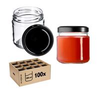 Lot de 100 Bocaux en Verre 200ml KADAX avec Couvercles Noirs Hermétiques