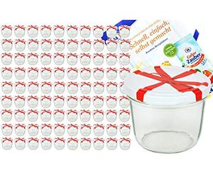 Lot de 100 bocaux en verre To 82 230 ml Blanc Couvercle avec nœud décor in iamant gelier magique recettes Confiture Bocaux en verre pour conservation de confiture Couvercles dorés Capacité