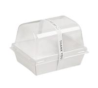 Lot de 100 boîtes à gâteau transparentes avec couvercles, 12 x 9,9 x 9 cm - Boîtes à dessert de qualité alimentaire pour gâteaux à couches, tranches de mousse, pâtisseries (base blanche + autocollants