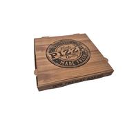 Lot de 100 boîtes à pizza fond effet bois avec motif noir - Format 29 x 3,5 cm - Carton 115 g/m²