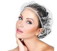 Lot de 100 bonnets de douche jetables - En plastique élastique épais - Imperméables - Transparents - Pour le bain, la douche, le spa, la maison, l'hôtel et le salon de coiffure, les voyages