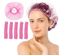 Lot de 100 bonnets de douche jetables et imperméables en plastique pour le traitement des cheveux pour salon, spa, voyage, usage domestique, hôtel, douche (rose)