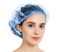 Lot de 100 bonnets de douche jetables et imperméables en plastique pour le traitement des cheveux pour salon, spa, voyage, usage domestique, hôtel, douche (bleu)