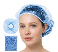 Lot de 100 bonnets de douche jetables, imperméables, multi-usages en plastique épais et élastique pour femme, usage domestique, salon de coiffure, spa, voyage, hôtel, douche (bleu)