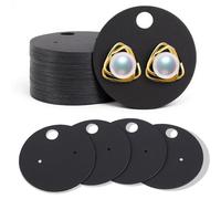 Lot de 100 boucles d'oreilles - Présentoir à bijoux - Noir - Avec sacs - Boucles d'oreilles - En papier noir - Pour cartes de boucles d'oreilles - Perforatrice - Emballage de bijoux (rond)