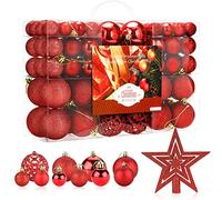 Lot de 100 Boules de Noël Boules de Noël Rouge 6cm/4cm/2cm Décorations d'arbre de Noël en Plastique Ornements Suspendus Ornements d'arbre de Noël Boules Décorations de Porte Décors de Festival