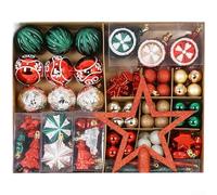 Lot de 100 boules de Noël de style contemporain avec détails complexes peints à la main en plastique (rouge, vert, marron)
