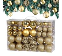 Lot de 100 Boules de Noël en Plastique Robuste Décoration de Noël intérieur extérieur Décoration pour Sapin Or