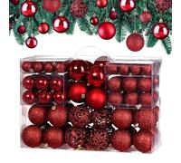 Lot de 100 Boules de Noël en Plastique Robuste Décoration de Noël intérieur extérieur Décoration pour Sapin Rouge