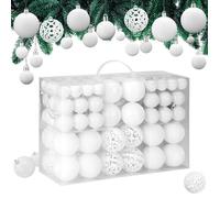 Lot de 100 boules de Noël en plastique robuste Décoration de Noël intérieur extérieur Décoration pour sapin blanc