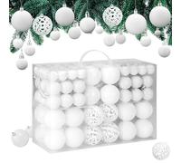 Lot de 100 Boules de Noël en Plastique Robuste Décoration de Noël intérieur extérieur Décoration pour Sapin Blanc