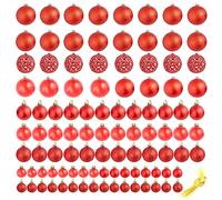 Lot de 100 boules de Noël rouges en plastique 3/4/6 cm avec fil Décoration d'arbre de Noël Pendentif pour sapin de Noël Avent, fenêtre, salon, décoration de fête