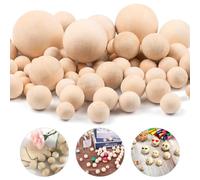 Lot de 100 boules rondes en bois sans trou de 10 mm à 30 mm - Perles d'espacement en bois naturel non laquées pour bricolage de bijoux, bricolage