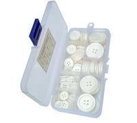 Lot de 100 boutons en nacre véritable - 4 trous - Blanc avec scintillement naturel - Tailles assorties de 11 à 25 mm - Pour chemises, robes et manteaux