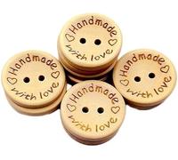 Lot de 100 boutons ronds en bois faits à la main avec 2 trous - Lettre d'amour - Scrapbooking - Décoration de mariage - 15 mm - Utiles et attrayants