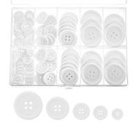 Lot de 100 Boutons Ronds en Résine pour Couture - 5 Tailles, 4 Trous, Dos Plat - Avec Boîte de Rangement - pour Travaux Manuels, Décoration de Vacances (Blanc)