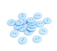 Lot de 100 boutons unis ronds en résine 2 trous 15 mm, bleu, 15 mm
