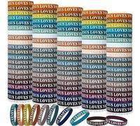Lot de 100 bracelets en silicone colorés avec inscription « Jesus Loves You » - Bracelets de motivation chrétiens en silicone pour homme et femme - Cadeaux de fête (couleur foncée)