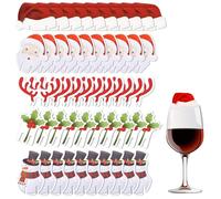 Lot de 100 breloques de Noël pour verre à vin - Chapeau de Père Noël, bonhomme de neige, clochettes, bois de bois, étiquettes jetables en papier cartonné pour Noël, vacances, bar, fête