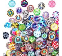 Lot De 100 Cabochons En Verre De Couleur Mélangée,12 Mm,Mosaïque Ronde,Dôme En Verre,Mosaïque En Verre,Galets De Verre,Cabochons De Mosaïque En Verre,Cabochons En Verre