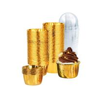 Lot de 100 caissettes à cupcakes jetables avec couvercles, 100 ml, pour fête, mariage, anniversaire, Saint-Valentin, doré