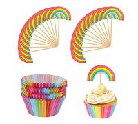 Lot de 100 caissettes à gâteau arc-en-ciel - 24 décorations de cupcake - Accessoires de décoration pour fête d'anniversaire, mariage, fête prénatale