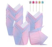 Lot de 100 caissettes à muffins en papier dégradé avec 30 décorations de cupcakes, moules à muffins résistants à la graisse pour décoration de mariage, fête d'anniversaire