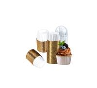 Lot de 100 caissettes jetables en aluminium avec couvercles pour pâtisserie, mariage, fête d'anniversaire, 100 ml, blanc