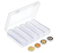 Lot de 100 capsules pour pièces de monnaie, 25 mm, transparentes, avec boîte de rangement, en plastique acrylique transparent