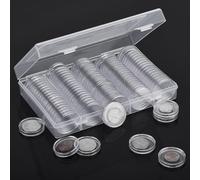 Lot de 100 capsules pour pièces de monnaie de 25 mm de diamètre avec boîte de rangement en plastique