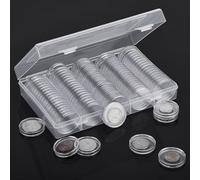 Lot de 100 capsules rondes en plastique avec boîte de rangement pour pièces de monnaie 25 mm