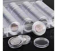 Lot de 100 capsules rondes en plastique de 25 mm avec boîte de rangement conçue pour les pièces de monnaie commémoratives de collection en cuivre, argent, or