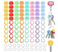 Lot de 100 capuchons pour clés, comprend 40 capuchons en PVC pour clés, 40 étiquettes rondes flexibles pour clés et 20 porte-clés, 8 couleurs, 2 styles pour approvisionner vos housses pour clés