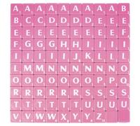 Lot de 100 carreaux en plastique rose clair avec lettres et chiffres blancs pour loisirs créatifs, scrapbooking, jeux de société, pendentifs d'orthographe, fabrication de bijoux