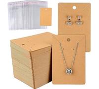 Lot de 100 cartes d'affichage pour boucles d'oreilles en papier kraft + 100 sachets adhésifs - Présentation de bijoux pour emballer et suspendre colliers, boucles d'oreilles