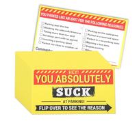 Lot de 100 cartes d'avertissement de stationnement « You Absolutely Suck at Parking » - 9 x 5 cm - Cartes d'avertissement terribles avec motifs de violation de stationnement - Cartes de visite