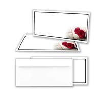 Lot de 100 cartes de condoléances - Avec enveloppe - Format DIN long - Motif : cadre noir - Avec roses - Sans fenêtre - Empathiques - Pour les messages de remerciements