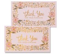 Lot de 100 cartes de remerciement florales pour votre achat, 5,1 x 8,9 cm, format carte de visite