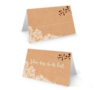 Lot de 100 cartes de table avec inscription « Schön, dass du da bist » - Pour mariage, anniversaire, baptême, confirmation et communion, marque-place à écrire - Dentelle vintage - 8,5 x 5,5 cm