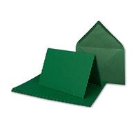 Lot de 100 cartes pliées DIN A6 avec enveloppes au format C6, bord ondulé perforé, vert foncé, 10,5 x 14,8 cm, motifs de cartes à coupe ondulée FarbenFroh by GUSTAV NEUSER