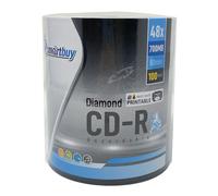 Lot de 100 CD-R Smartbuy Diamond 48X 700 Mo/80 min, blanc, avec impression jet d'encre, dessus imprimable et dessous diamant argent , disque vier