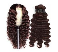 Lot de 100 % cheveux humains humains ondulés bruns, 20,3 à 76,2 cm, numéro 4, trame profonde et lâche, double trame, 10 pouces (1 bouquet))