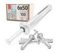 Lot de 100 chevilles à percussion 6 x 50 mm en acier galvanisé prémontées avec clou en acier - pour béton, maçonnerie, pierre - Chevilles de montage pour cloisons sèches, sous-constructions