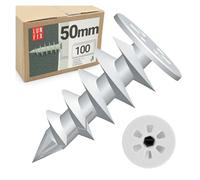 Lot de 100 chevilles d'isolation 50 mm en polyamide, WDVS et polystyrène pour fixation dans l'isolation, plaque de Ø 25 mm, pour vis de 4,5 mm Lun Fix