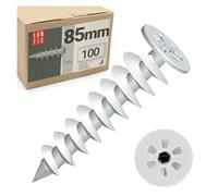 Lot de 100 chevilles d'isolation 85 mm en polyamide, WDVS et polystyrène pour fixation dans l'isolation, plaque de Ø 28 mm, pour vis de 4,5 mm Lun Fix