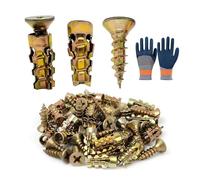 Lot de 100 chevilles en métal pour plaques de plâtre autoperceuses avec vis | Forme courte, peu encombrant, avec gants de travail, 6 × 14 mm, pour plâtre et cloison sèche, or argent, réparations DIY